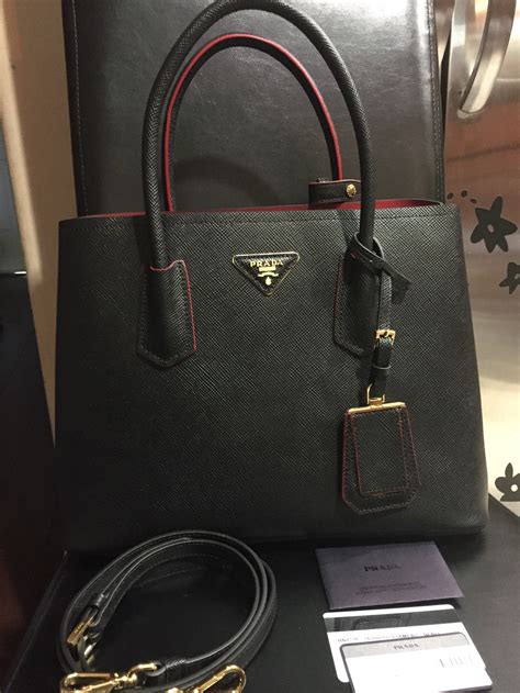 prada saffiano black red interior|authentic Prada saffiano.